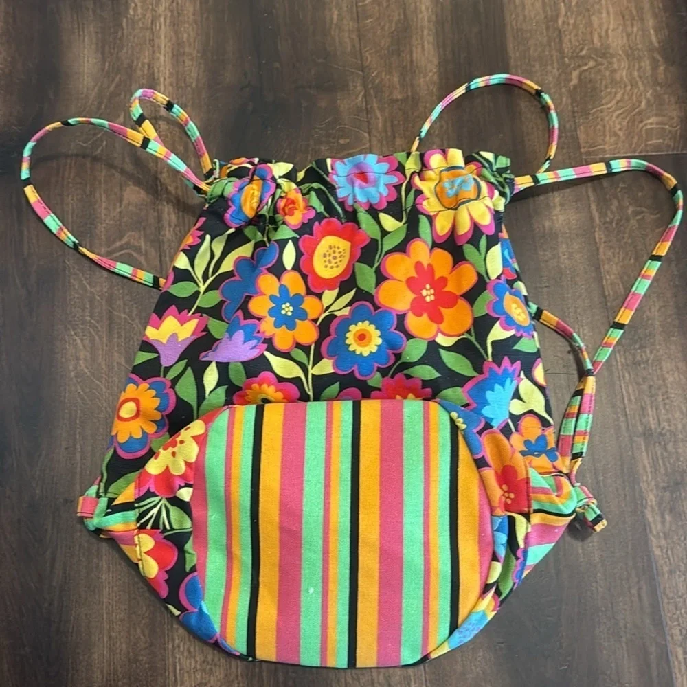 Floral Canvas Drawstring Backpack Bag New